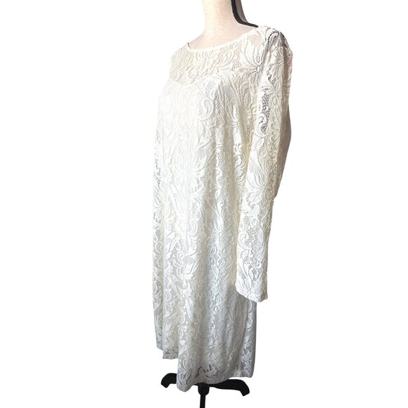 Jessica London Ivory Lace Shift Dress Lace Long Sleeves & Back Button Size 20W - Picture 4 of 6